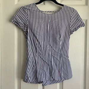 Zara Blue and White Tie Back Top